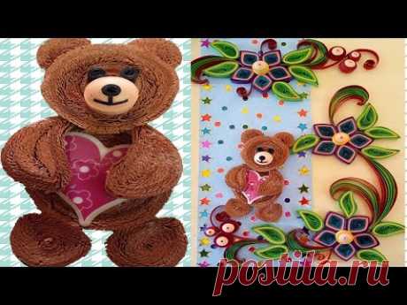 Paper Quilling | How to make Amazing Quilled Greeting  Card with teddy bear