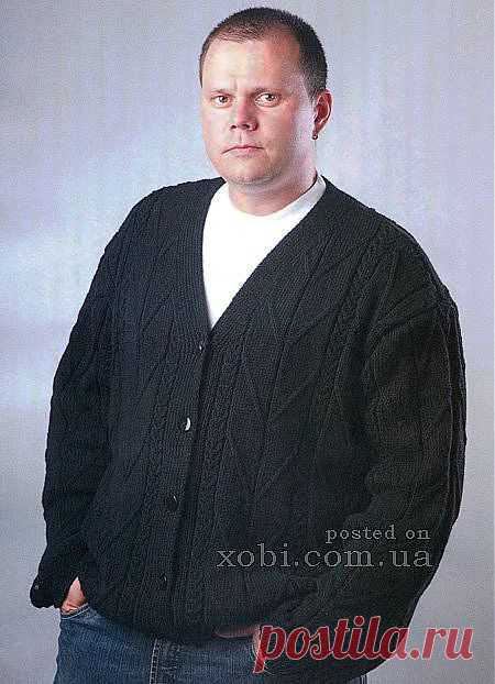 мужской черный жакет вязаный спицами
