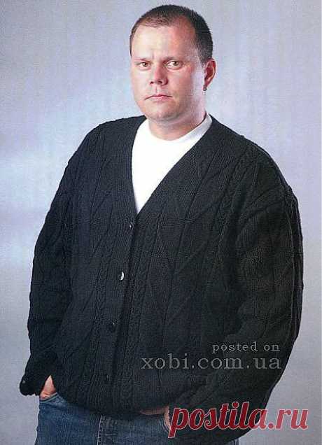 мужской черный жакет вязаный спицами