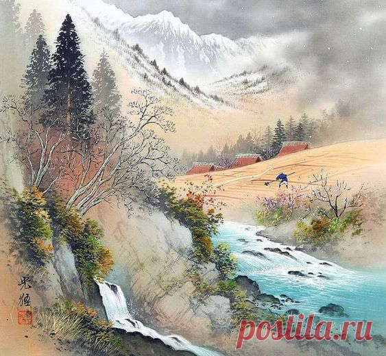Картины современного японского художника Коукеи Кодзима (Koukei Kojima) в стиле «сансуй».
