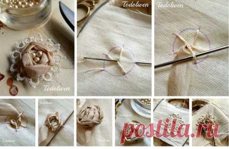 Rosas bordadas con cinta y perlas tutorial - enrHedando