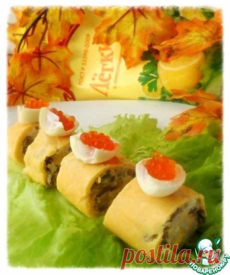 Сырный рулет с грибами и кальмарами - кулинарный рецепт