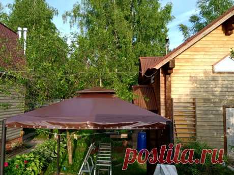Крыша с вырезом из плотной ткани ПВХ на беседку. Не промкает, не выгорает, не боится мороза..