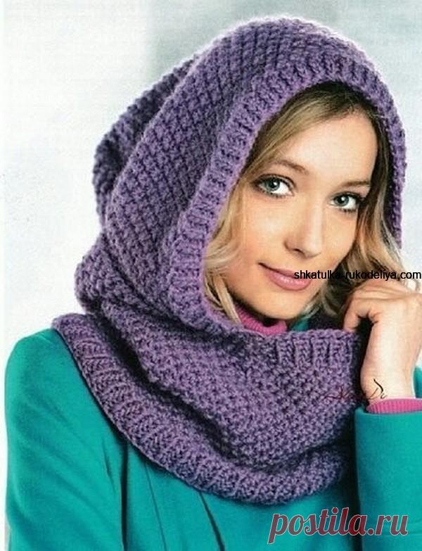 Сьемный капюшон спицами. Как связать теплый снуд-капюшон спицами | Шкатулка рукоделия. Сайт для рукодельниц.