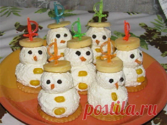 Новогодняя закуска «Весёлые снеговички» — просто и красиво !!!