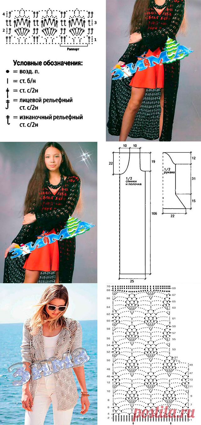Ажурный кардиган и жакет крючком - схемы и описание