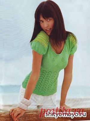 Летняя маечка с рукавом-фонарик, связанная спицами. Описание и схемы вязания бесплатно/Топы. Маечки/Вязание/Статьи / Шитье, вязание, рукоделие, бисероплетение