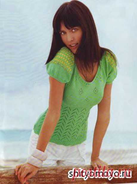 Летняя маечка с рукавом-фонарик, связанная спицами. Описание и схемы вязания бесплатно/Топы. Маечки/Вязание/Статьи / Шитье, вязание, рукоделие, бисероплетение