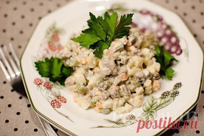 Рецепт оливье с языком и домашним майонезом