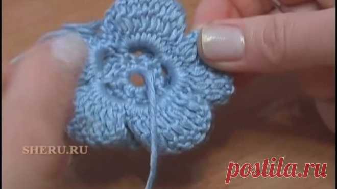 How to Crochet Layered Flower Урок 6 Вязать крючком Цветок украшенный камнем в серединке