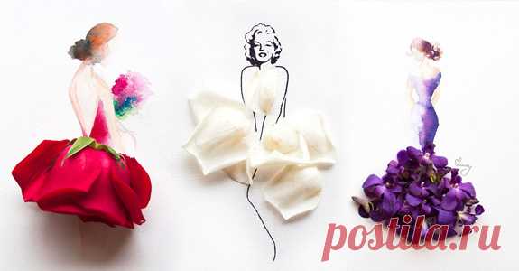 Эскизы из акварели и цветов 🎨 🌷 🌹 Вот оно, самое весеннее искусство!﻿