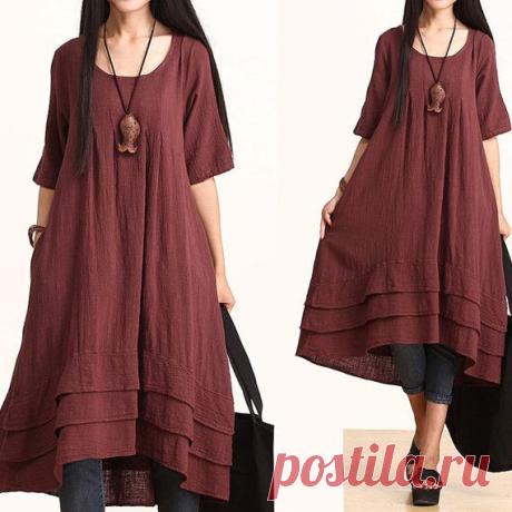 Maxi Dress - Summer Dress in Red- Linen Sundress for Women-Short Sleeved