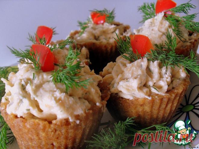 Закусочные тарталетки с сeмгой и сыром.
