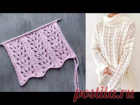 Классический лёгкий узор спицами для вязания джемпера, носков, палантинов