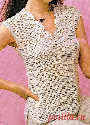 Ажурная безрукавка крючком - Описание вязания, схемы вязания крючком и спицами | Узорчик.ру