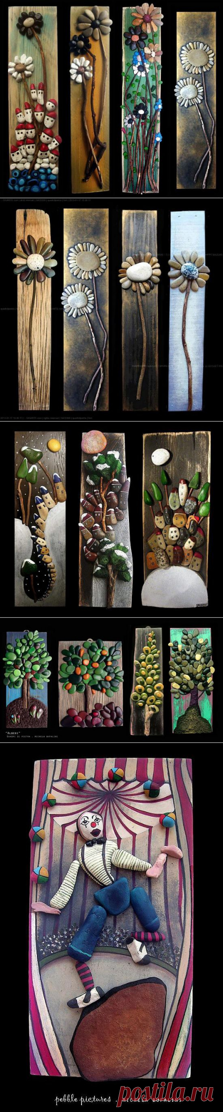 Красота и простота работ в стиле Pebble Art.