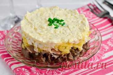 Слоеный салат с мясом и грибами - пошаговый рецепт с фото на Повар.ру