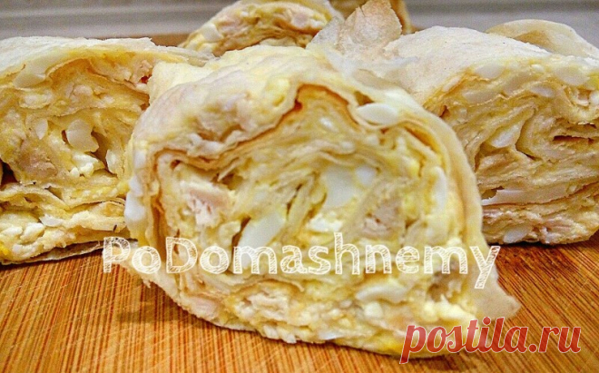 Закуска из лаваша с сыром, яйцами и курицей — Кулинарная книга - рецепты с фото