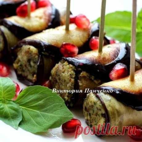 РУЛЕТИКИ ИЗ БАКЛАЖАНОВ С ОРЕХАМИ