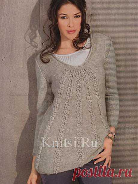 Бежевый расклешенный пуловер. Вязание для женщин / Пуловеры / Спицами
