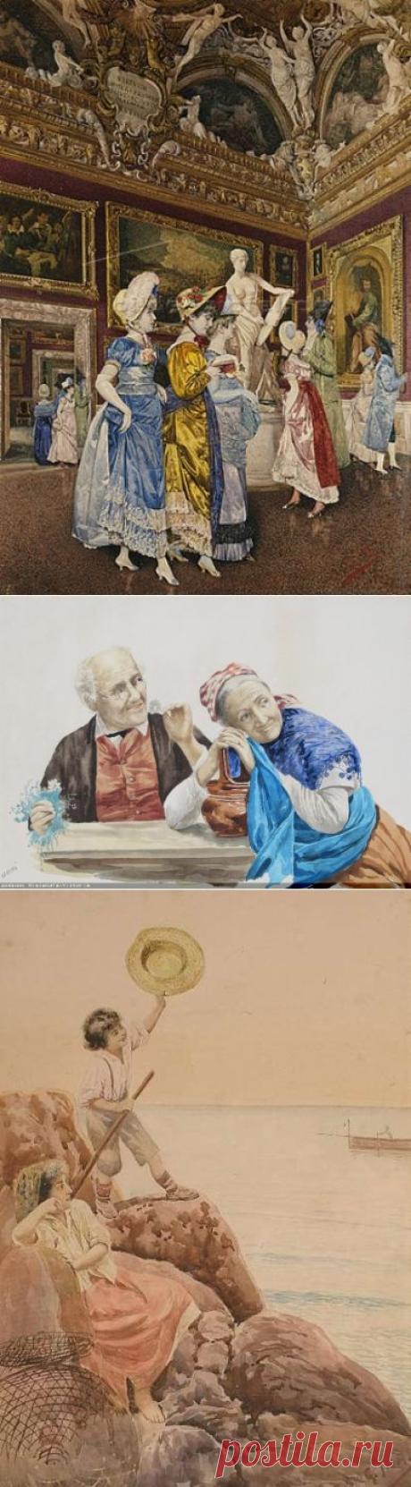 АукционноАкварельноЖанровое... Giovanni Battista Filosa (Italian 1850-1935)