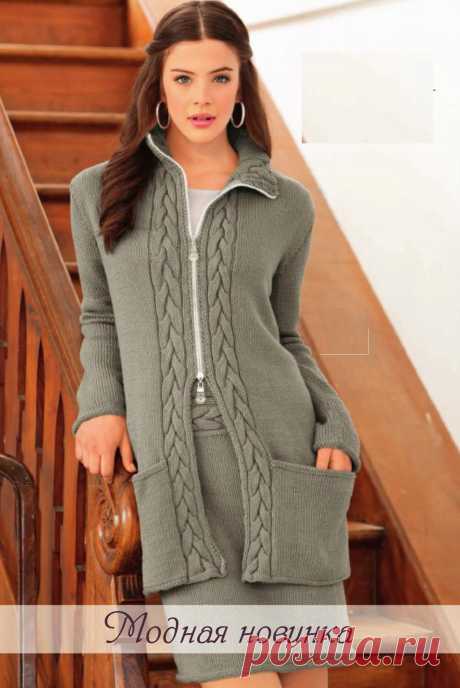 Вяжем спицами женский костюм - жакет и юбку.