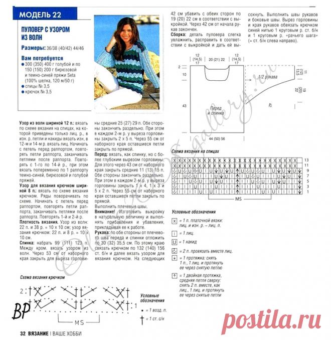Красивый пуловер с узором из волн — Сделай сам, идеи для творчества - DIY Ideas