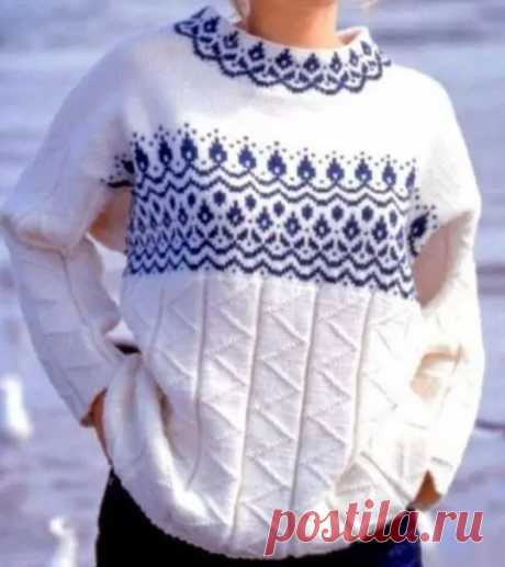 ВЯЖЕМ СПИЦАМИ ШИКАРНЫЙ ЖЕНСКИЙ ДЖЕМПЕР С ЖАККАРДОВЫМ УЗОРОМ. | НАТАЛЬЯ ДМИТРИЕВА. ВЯЖЕМ ВМЕСТЕ | Яндекс Дзен