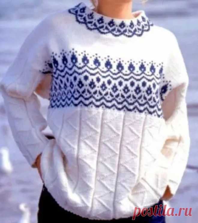 ВЯЖЕМ СПИЦАМИ ШИКАРНЫЙ ЖЕНСКИЙ ДЖЕМПЕР С ЖАККАРДОВЫМ УЗОРОМ. | НАТАЛЬЯ ДМИТРИЕВА. ВЯЖЕМ ВМЕСТЕ | Яндекс Дзен