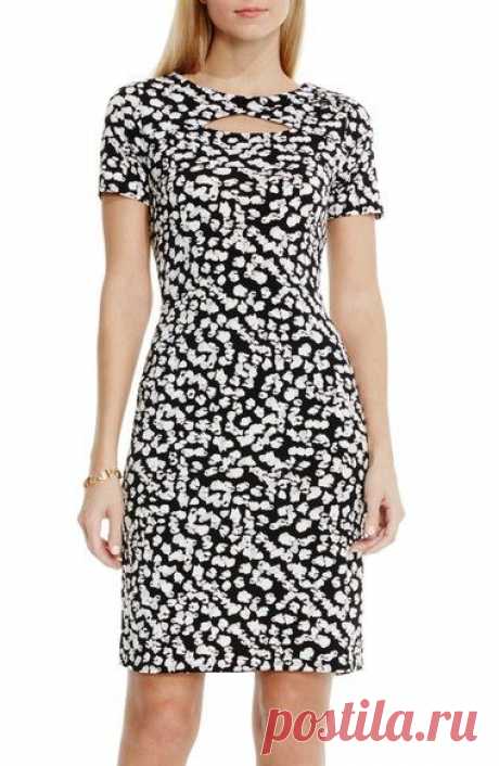 Vince Camuto 'Random Dabs' Print Keyhole Detail Jersey Sheath Dress available at…