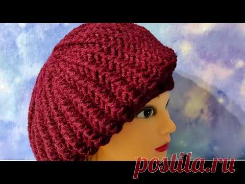 Берет рельефными дорожками крючком.  Весенний беретик. - YouTube