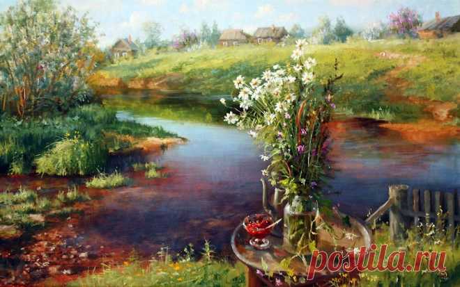 луг.околица.домишко. худ.Василий Жданов.