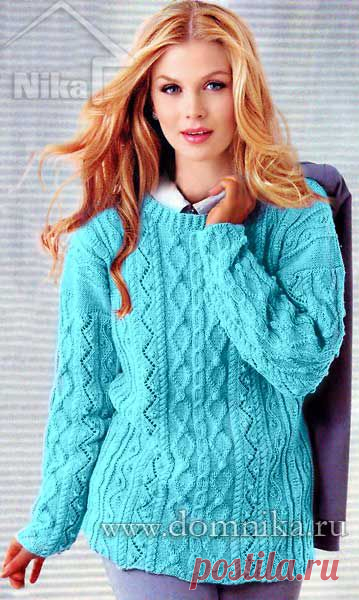 Женский свитер спицами - узор из кос и ромбов | Золотые Руки