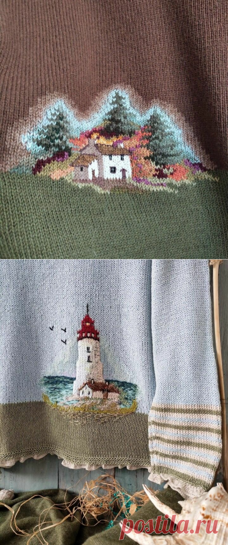 Вышивка на вязаных изделиях. Идеи для вдохновения! Схемы. | Вязание с Irina Bronya | Дзен