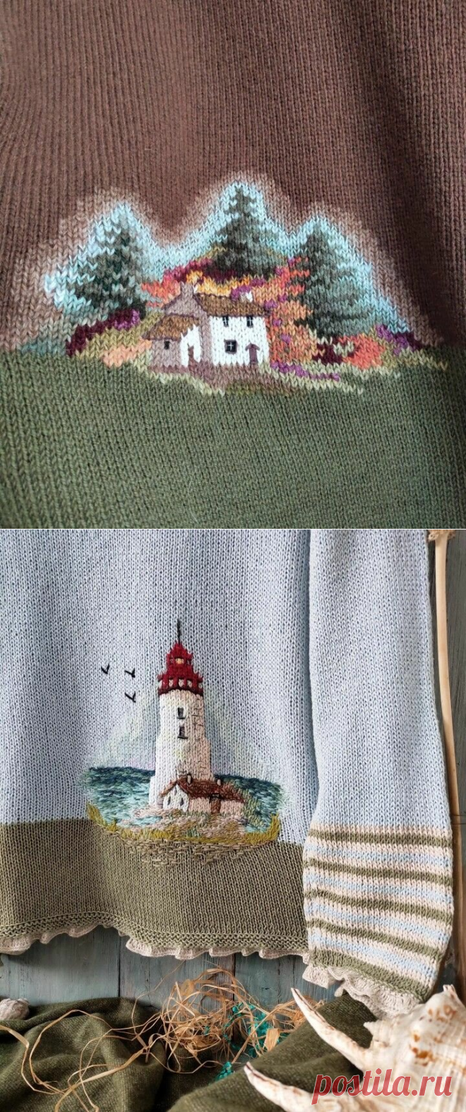Вышивка на вязаных изделиях. Идеи для вдохновения! Схемы. | Вязание с Irina Bronya | Дзен
