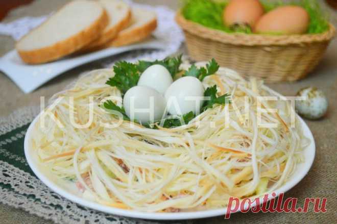 Салат «Гнездо глухаря» с сыром чечил. Пошаговый рецепт с фото - Кушать нет