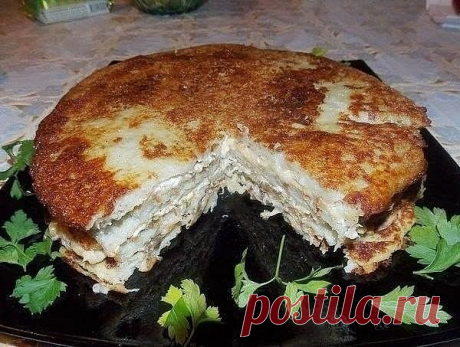 Слоёный пирог «А-ля драник» с грибами и сыром