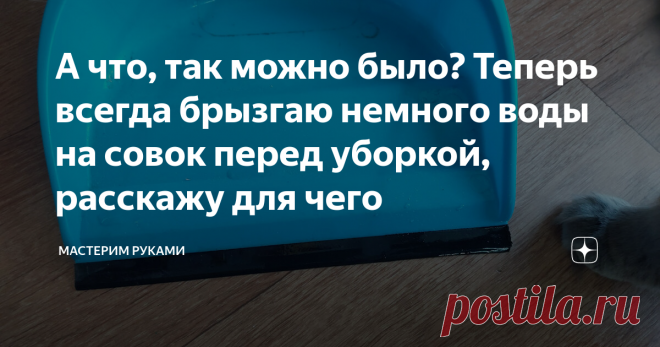 А что, так можно было? Теперь всегда брызгаю немного воды на совок перед уборкой, расскажу для чего Статья автора «Мастерим руками» в Дзене ✍: Всем привет! Хочу сегодня обсудить примитивный, непривычный, но поразивший меня лайфхак. Знаете, это из разряда: а что, так можно было? Поясню подробнее.