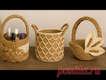 3 Different ideas of Jute Storage Basket |Diy Rope Basket |Diy Storage Organizer | Hamna Nadeem