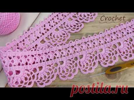 Very simple crochet pattern Ribbon lace Border EASY for beginners✨ Чарівне мереживо в'язання гачком