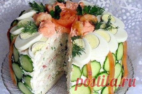 Закусочный торт — очень вкусный! Альтернатива простым бутербродам — а вид праздничный. Готовится быстро и легко по совсем простому рецепту.   https://kr1n.ru/cyz