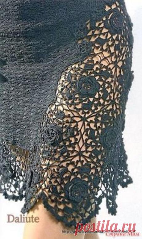 *Маленькое черное платье с открытой спиной и вставкой из ирландского кружева на подоле. - Все в ажуре... (вязание крючком) - Страна Мам