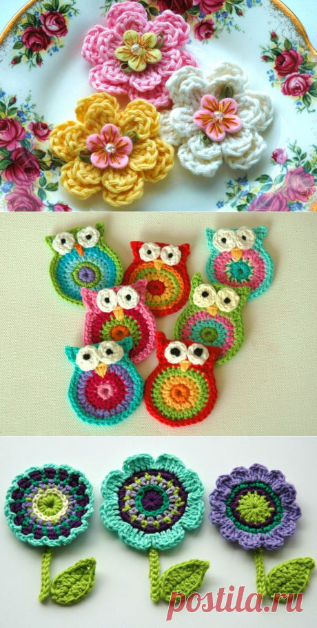 Вязаные крючком цветы, аппликации, аксессуары от Annie Design.