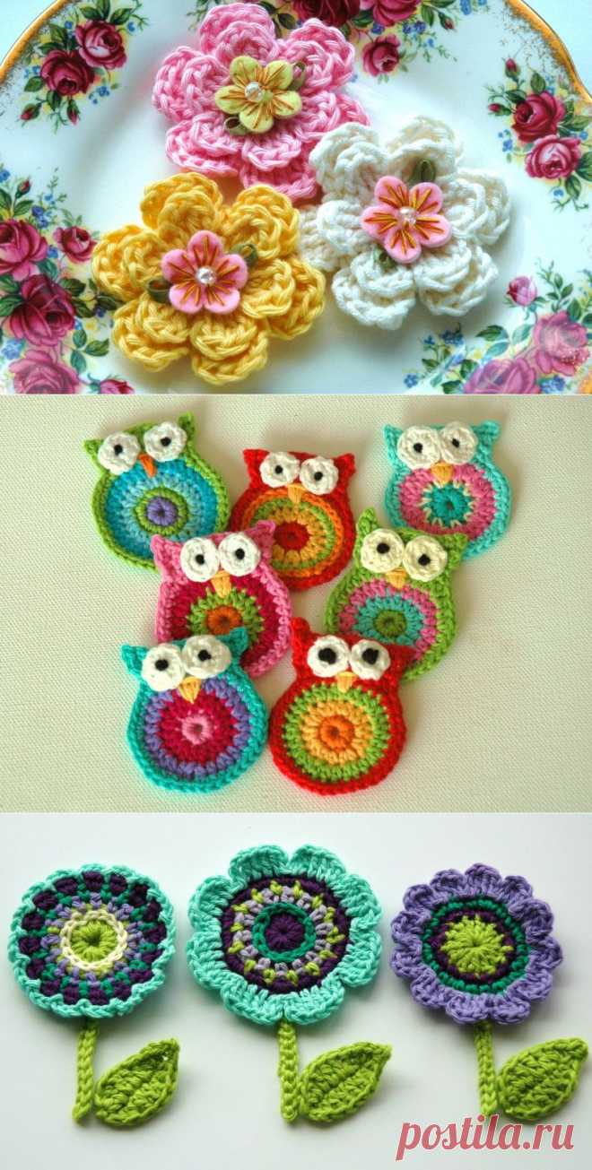 Вязаные крючком цветы, аппликации, аксессуары от Annie Design.