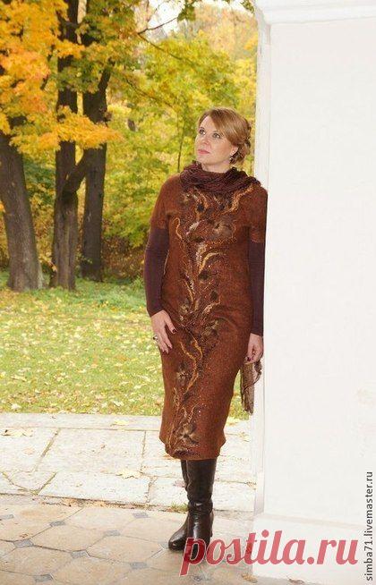 Купить Валяное платье "Горький шоколад" - коричневый, орнамент, валяное платье, шоколадный цвет