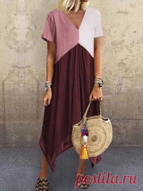 Crew Neck A-Line Short Sleeve Plain Casualdress – mofylook