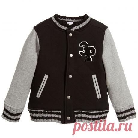 3Pommes - Boys Black & Grey Cotton Varsity Jacket | Childrensalon