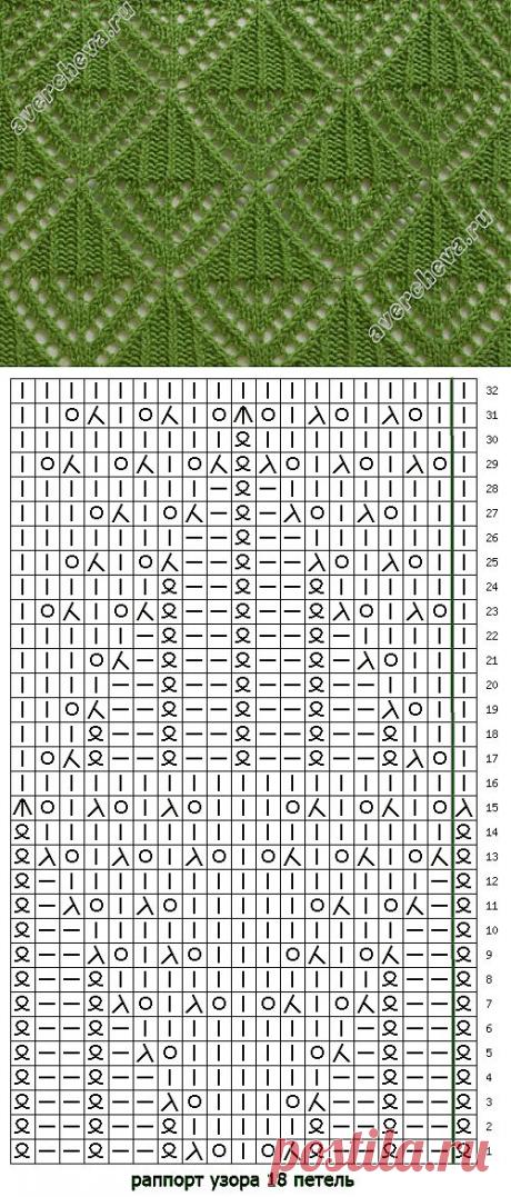 узоры спицами ажурные листочки | каталог вязаных спицами узоров