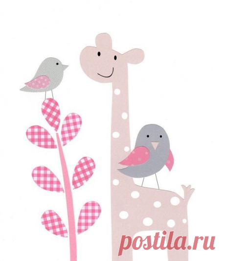 Nursery Art Decor, Baby Girl, Kids Wall Art, Bird, Giraffe, Pink and …