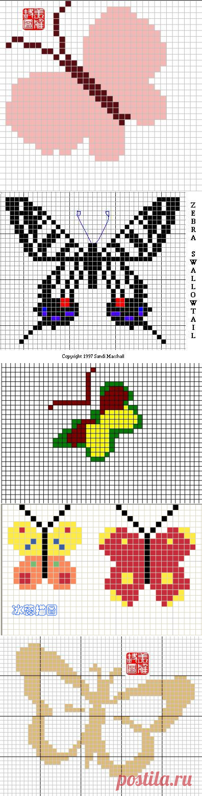 Вышивка бабочки, божьи коровки